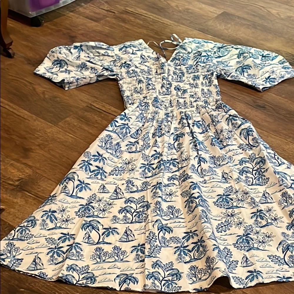Jessie Zhao cotton blue & white dress size 4.NWT